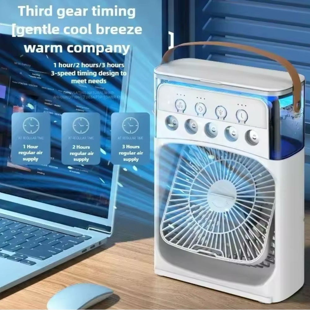 3-in-1 Portable Air Cooler Fan + Humidifier USB-C LED Lights Quiet